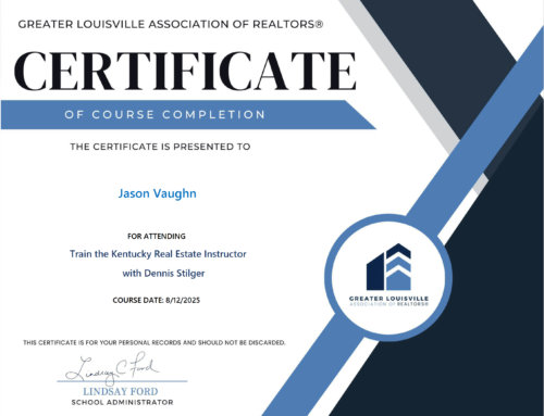 Jason Vaughn renews certification to be a Real Estate Instructor in Kentucky